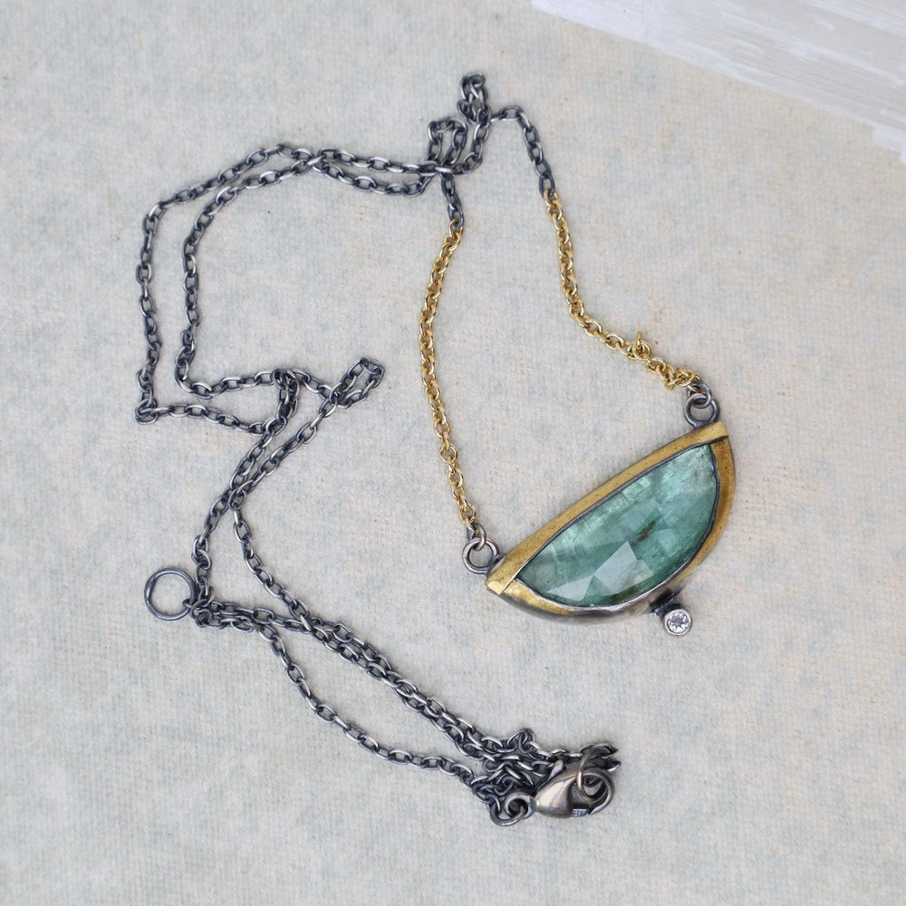 
                  
                    NKL Small Crescent Fold Necklace with Green Kyanite &
                  
                