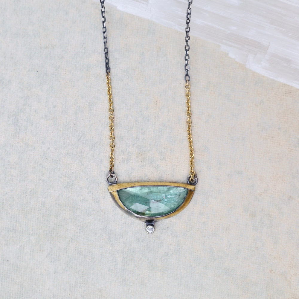 NKL Small Crescent Fold Necklace with Green Kyanite &