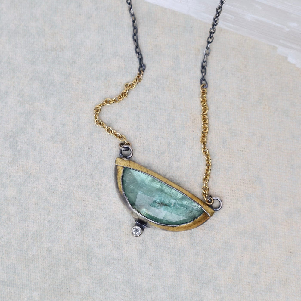 
                  
                    NKL Small Crescent Fold Necklace with Green Kyanite &
                  
                