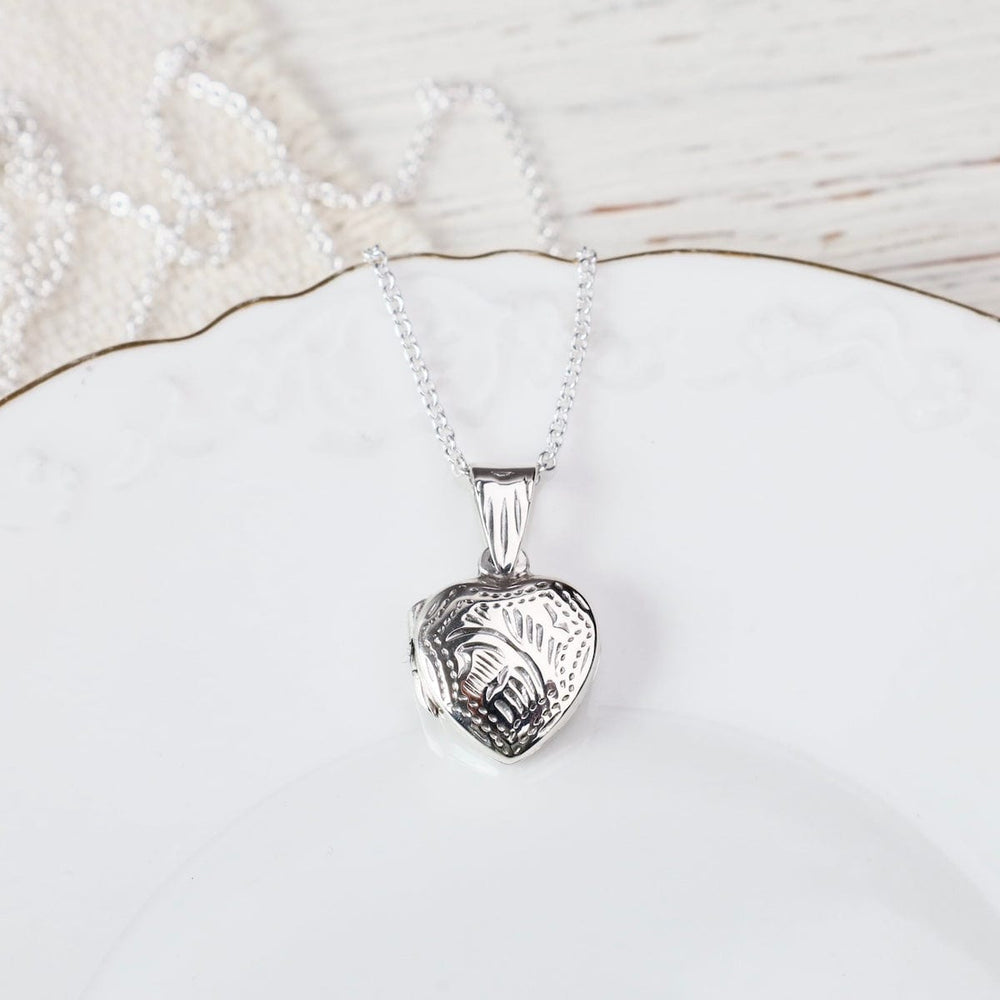 NKL Small Double Sided Etched Heart Locket Necklace