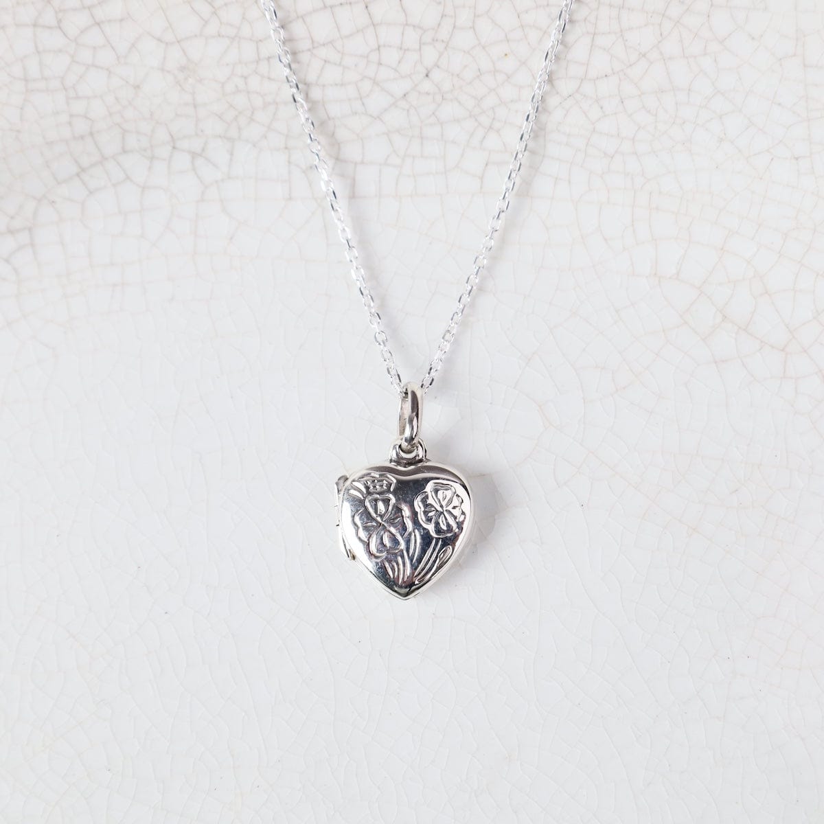 NKL Small Flower Etched Heart Locket Necklace