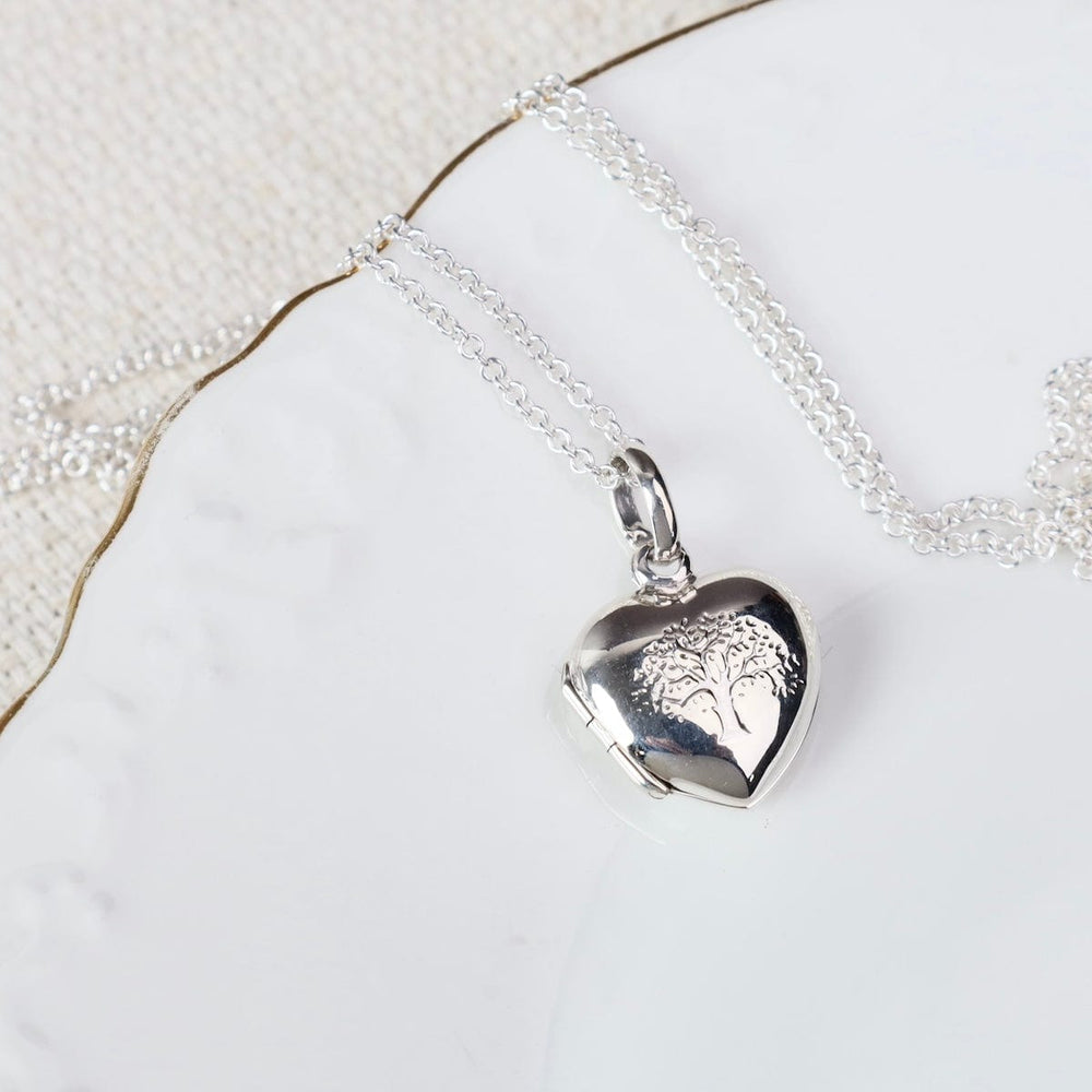 NKL Small Heart with Etched Tree of Life Locket Necklace