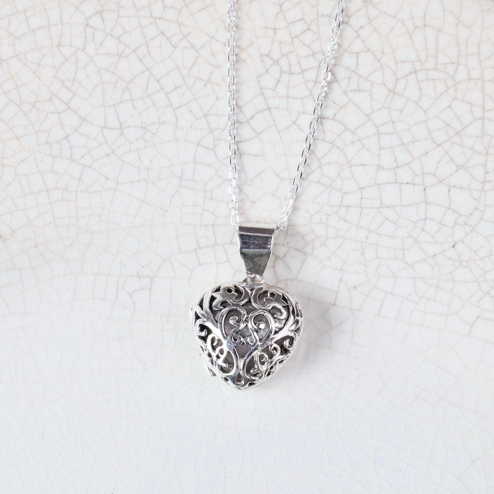 NKL Small Heart with Open Filagree Locket Necklace