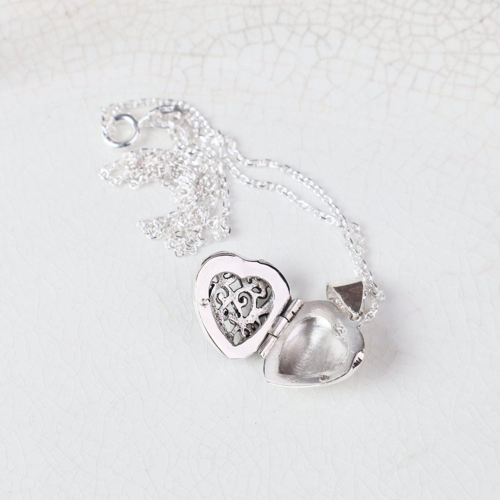 
                  
                    NKL Small Heart with Open Filagree Locket Necklace
                  
                