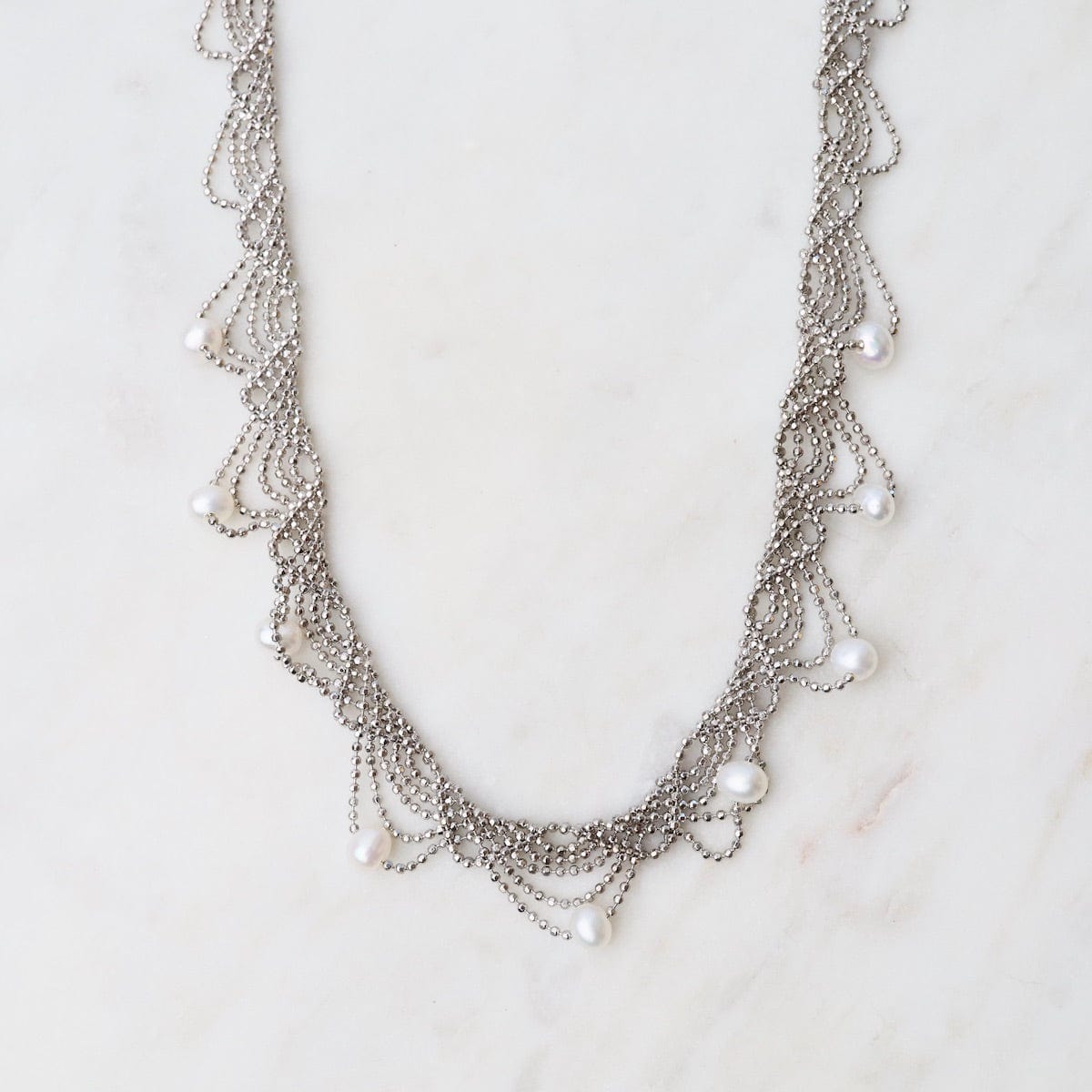 NKL Small Lace Drape with White Pearls Necklace