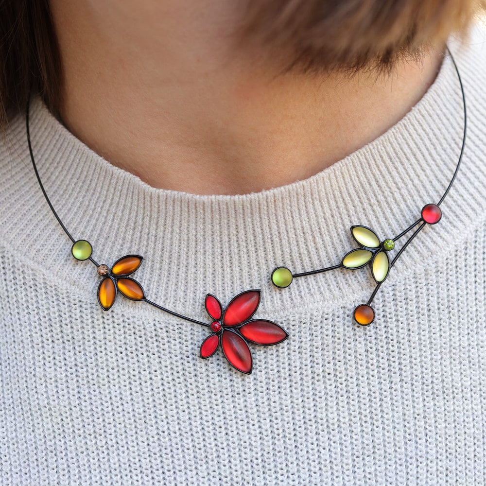 NKL Small Triple Maple Leaf Choker  ~ Iridescent Red