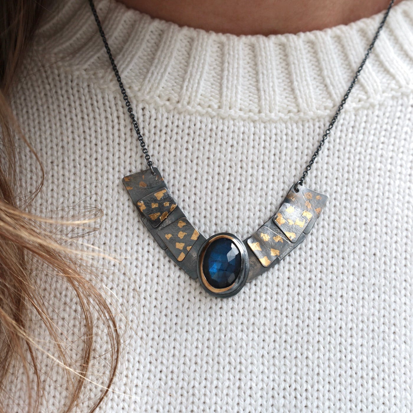 NKL Speckled Pivot Drop Necklace with Labradorite