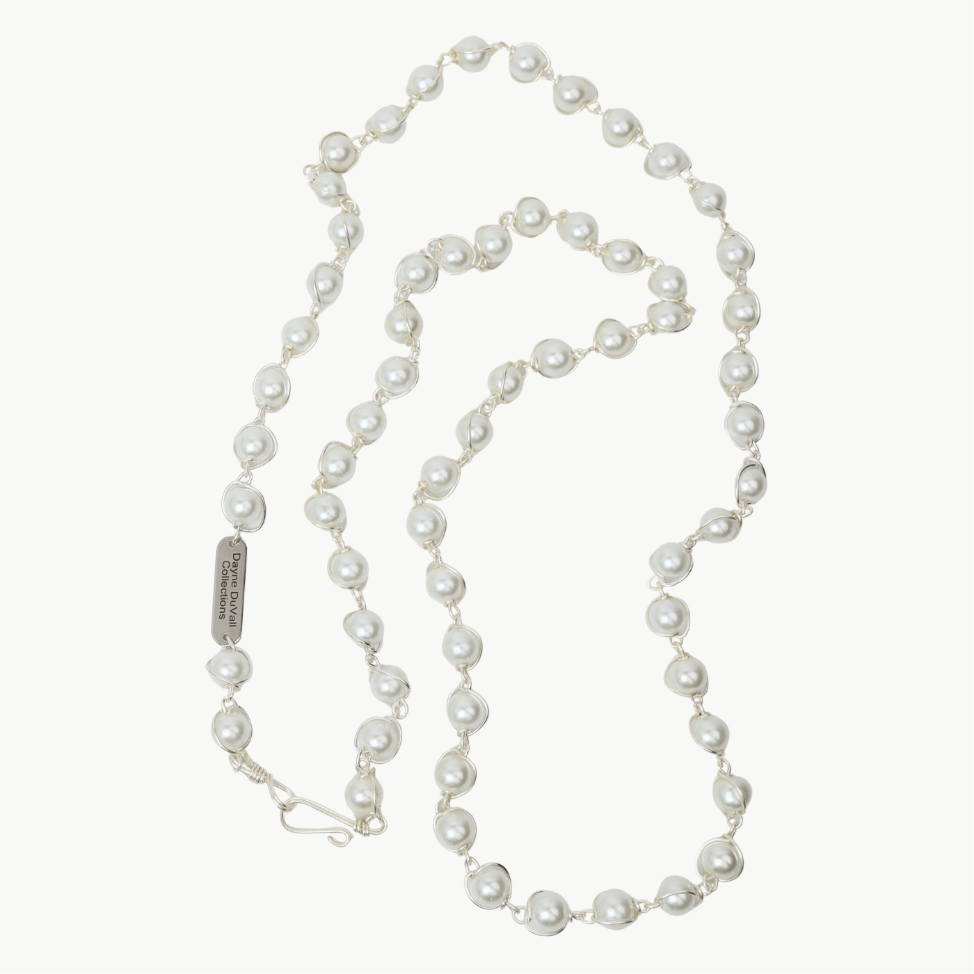 NKL-SPL 8mm Glass Pearl 36" Necklace - Silver Plated Brass