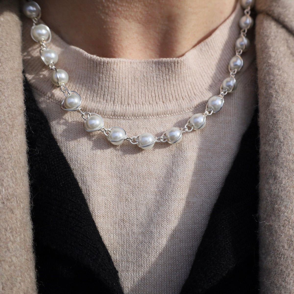 NKL-SPL 8mm Glass Pearl Necklace - Adjustable 16"-18" - Si