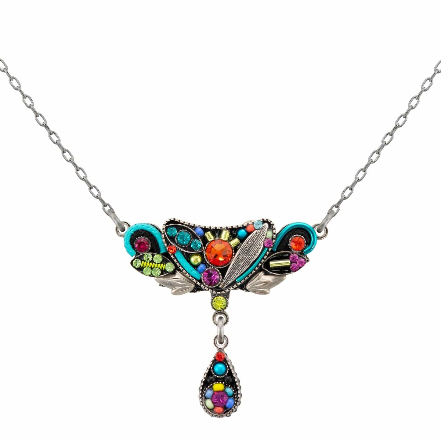 NKL-SPL Botanical Necklace with Drop - Multicolor