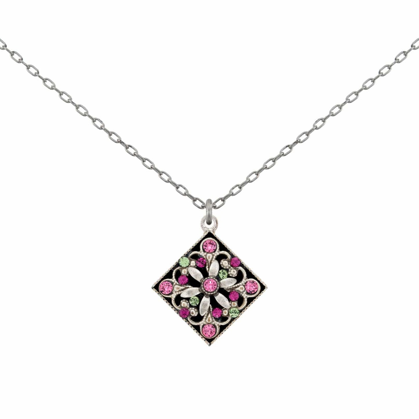 NKL-SPL Diamond Shaped Filigree Pendant Necklace - Rose