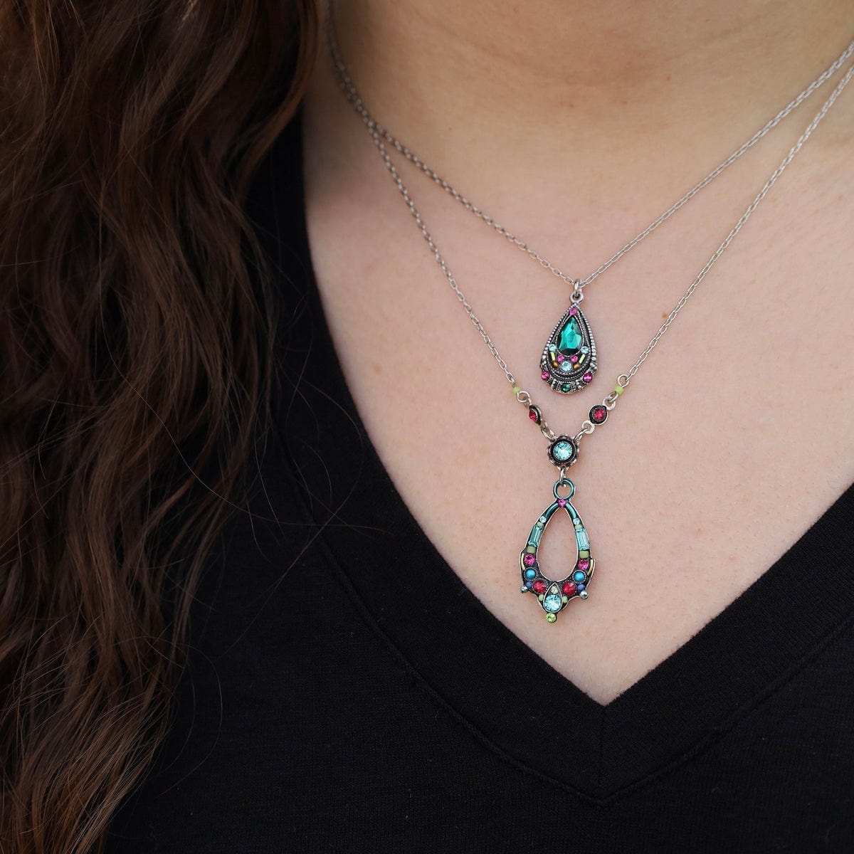 NKL-SPL Light Turquoise Oval Hoop Pendant Necklace