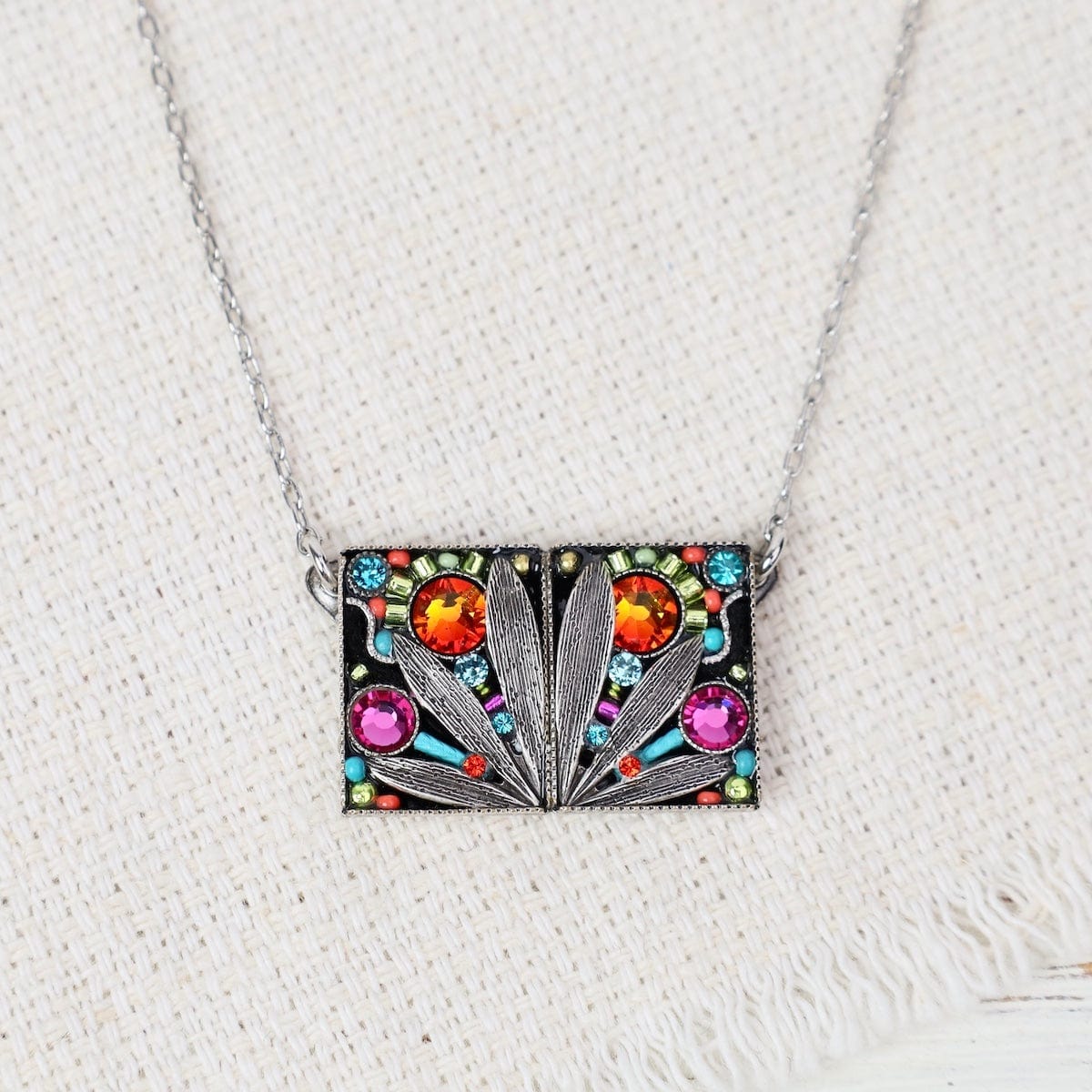 NKL-SPL Multicolor Botanical Square Leaf Pendant Necklace