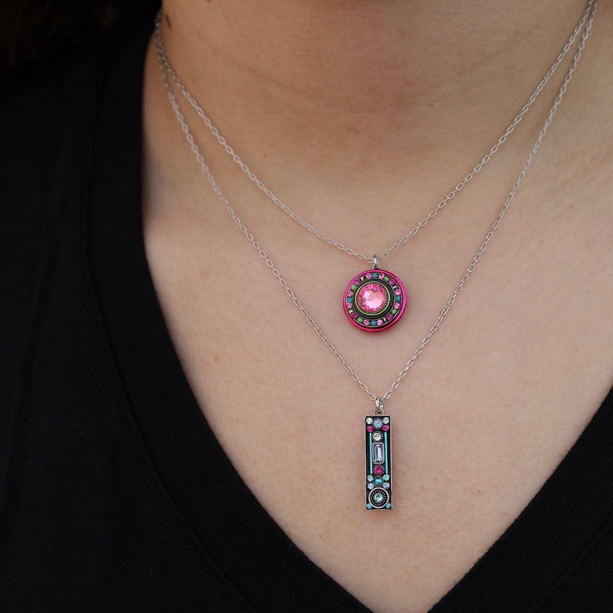 NKL-SPL Rose La Dolce Vita Crystal Round Pendant Necklace