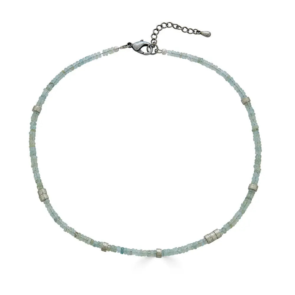 NKL-SPL Silver Aquamarine Beaded Necklace