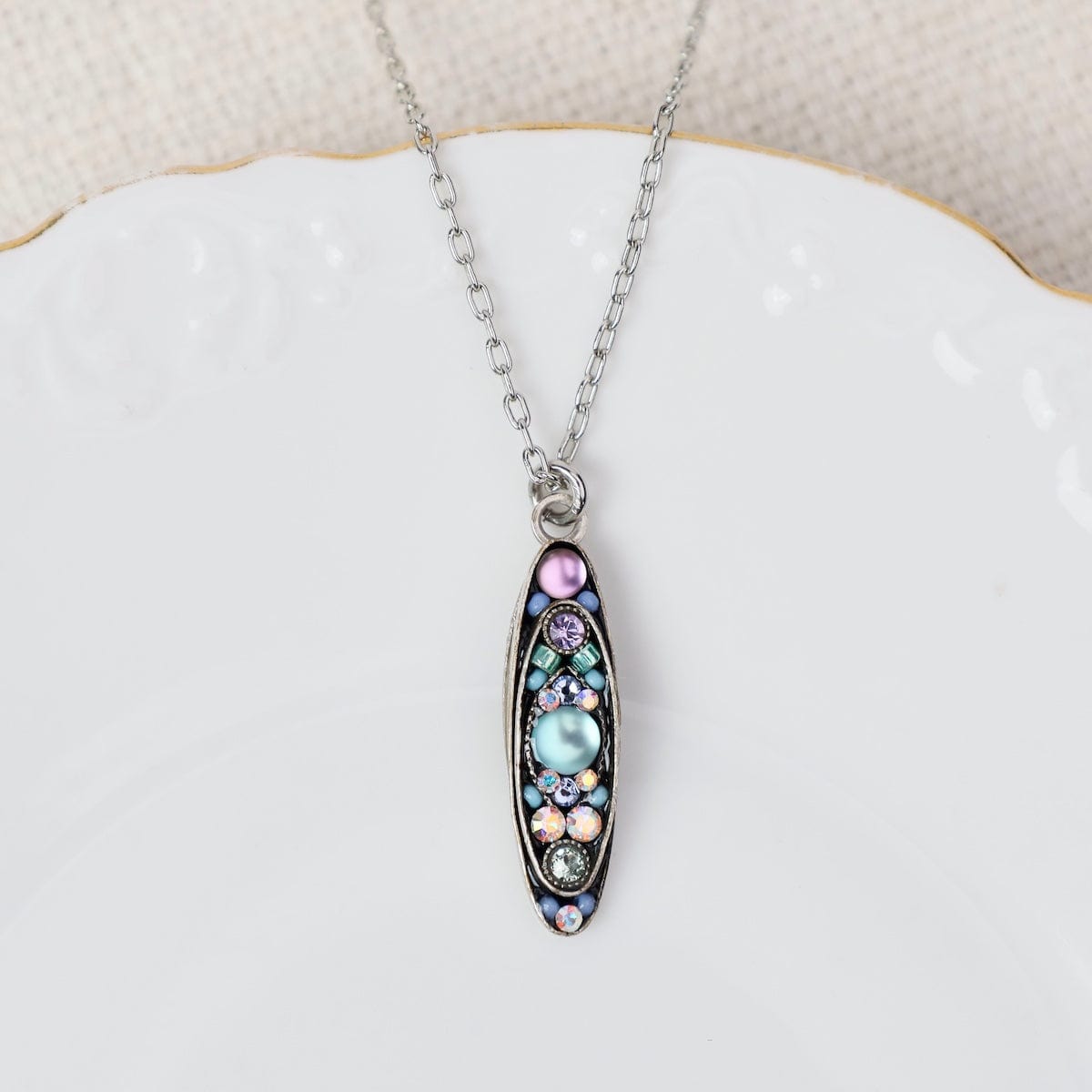 NKL-SPL Soft Moonlight Sparkle Long Oval Pendant Necklace