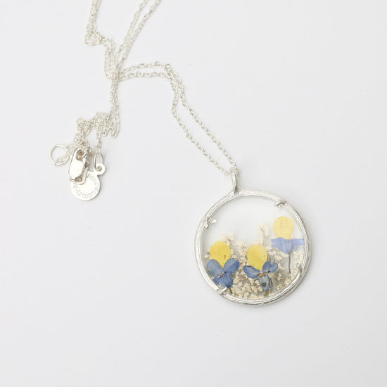 Load image into Gallery viewer, NKL Spring Blossoms Large Glass Botanical Necklace - Sterling Silver
