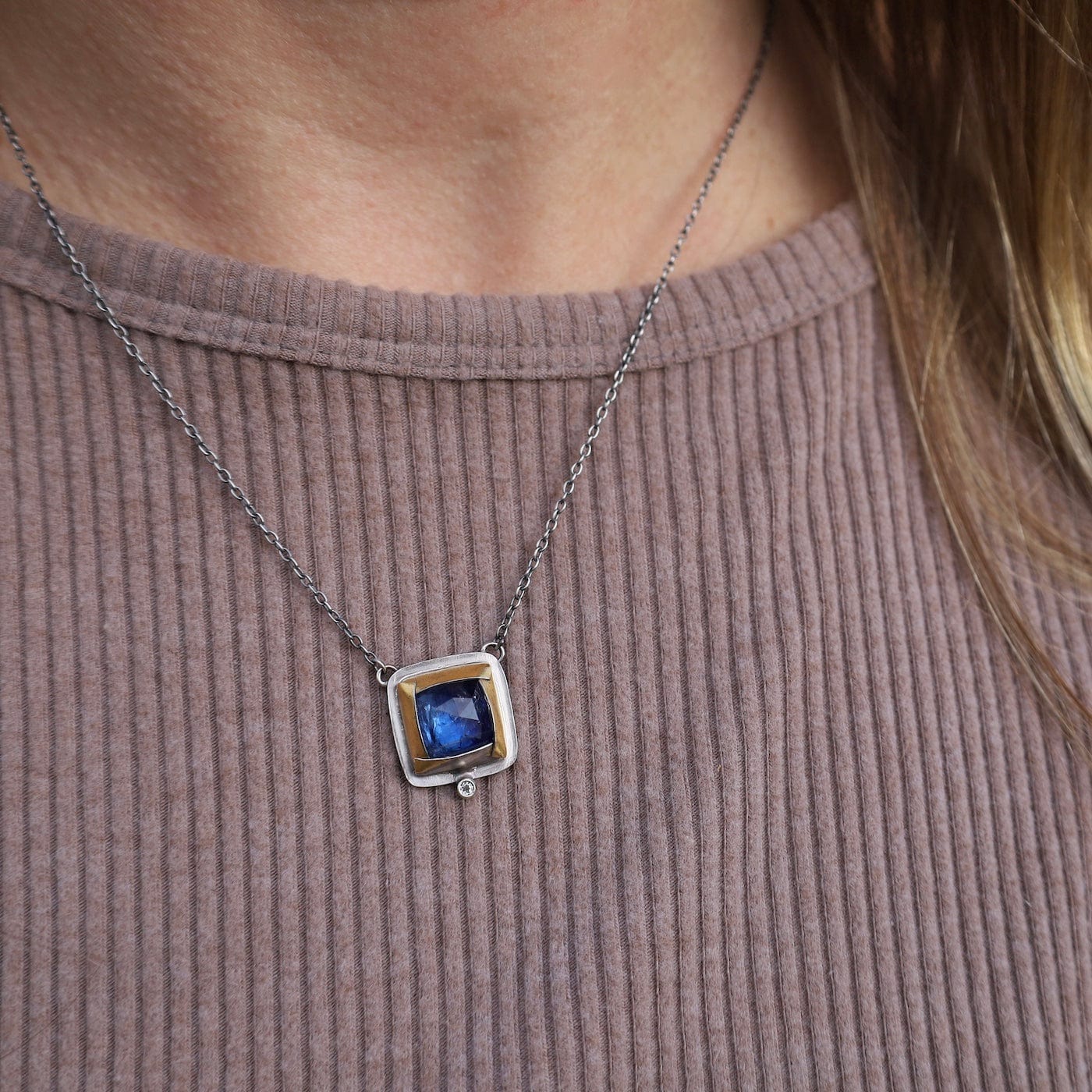 NKL Square Fold Necklace in Blue Kyanite