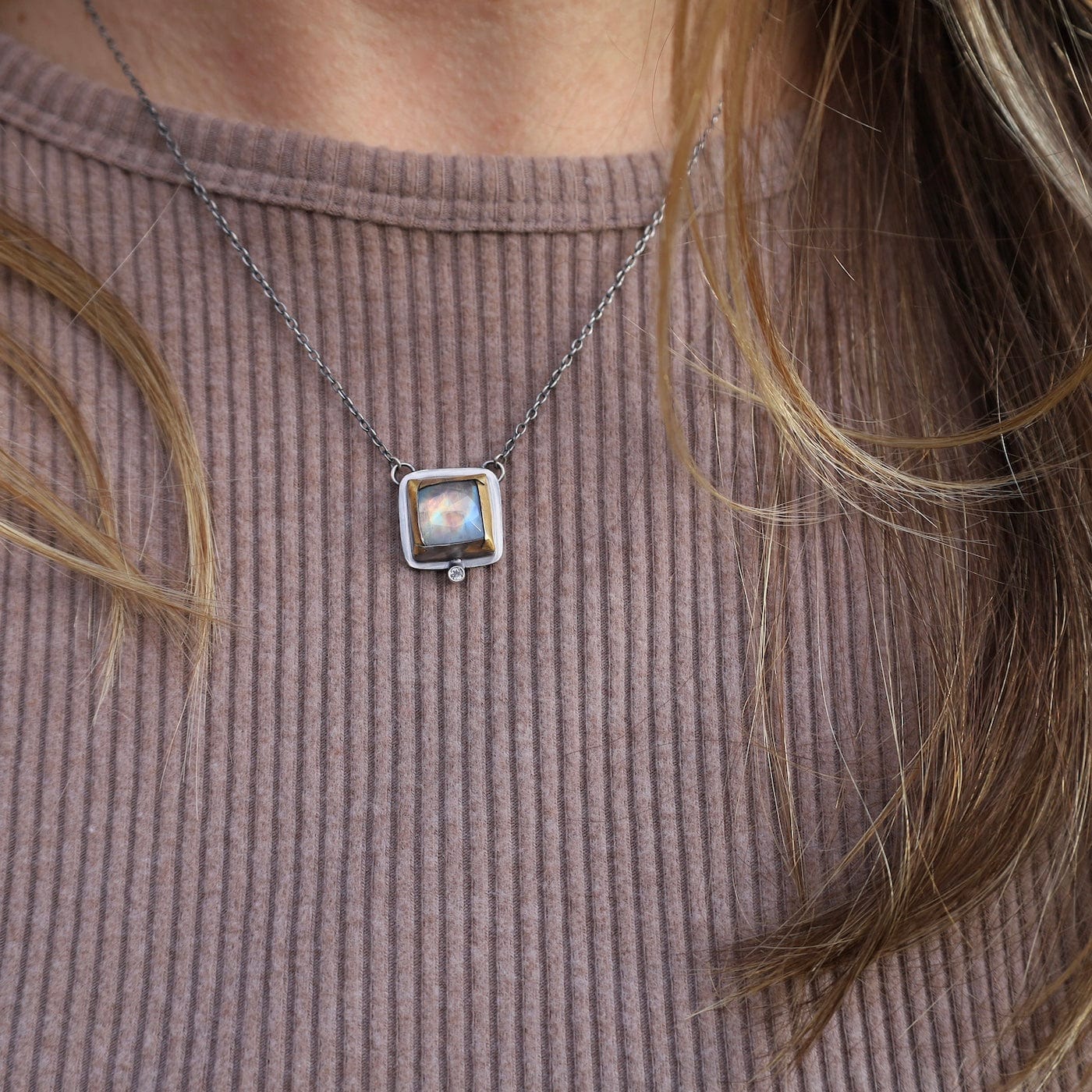 NKL Square Fold Necklace in Moonstone