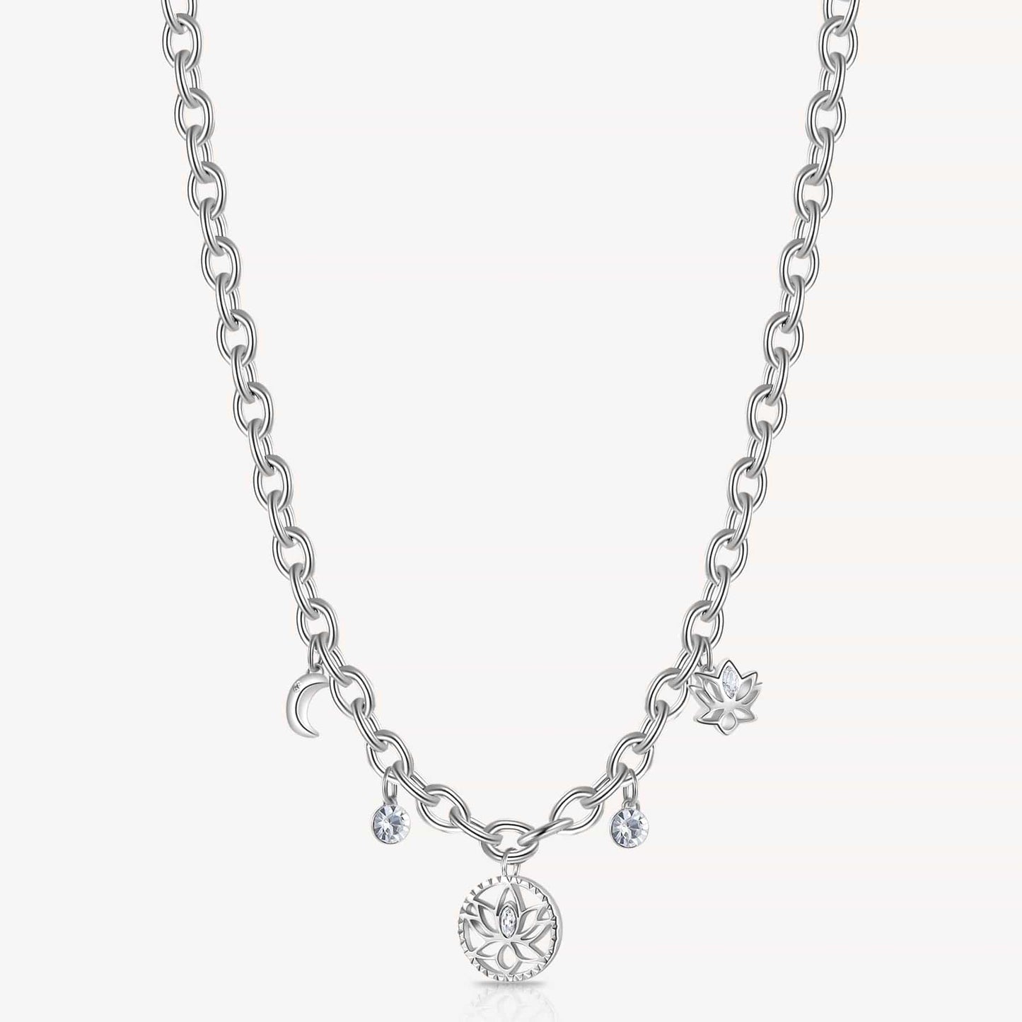 NKL-SS Stainless Steel Chakra Necklace - Lotus Flower Charms