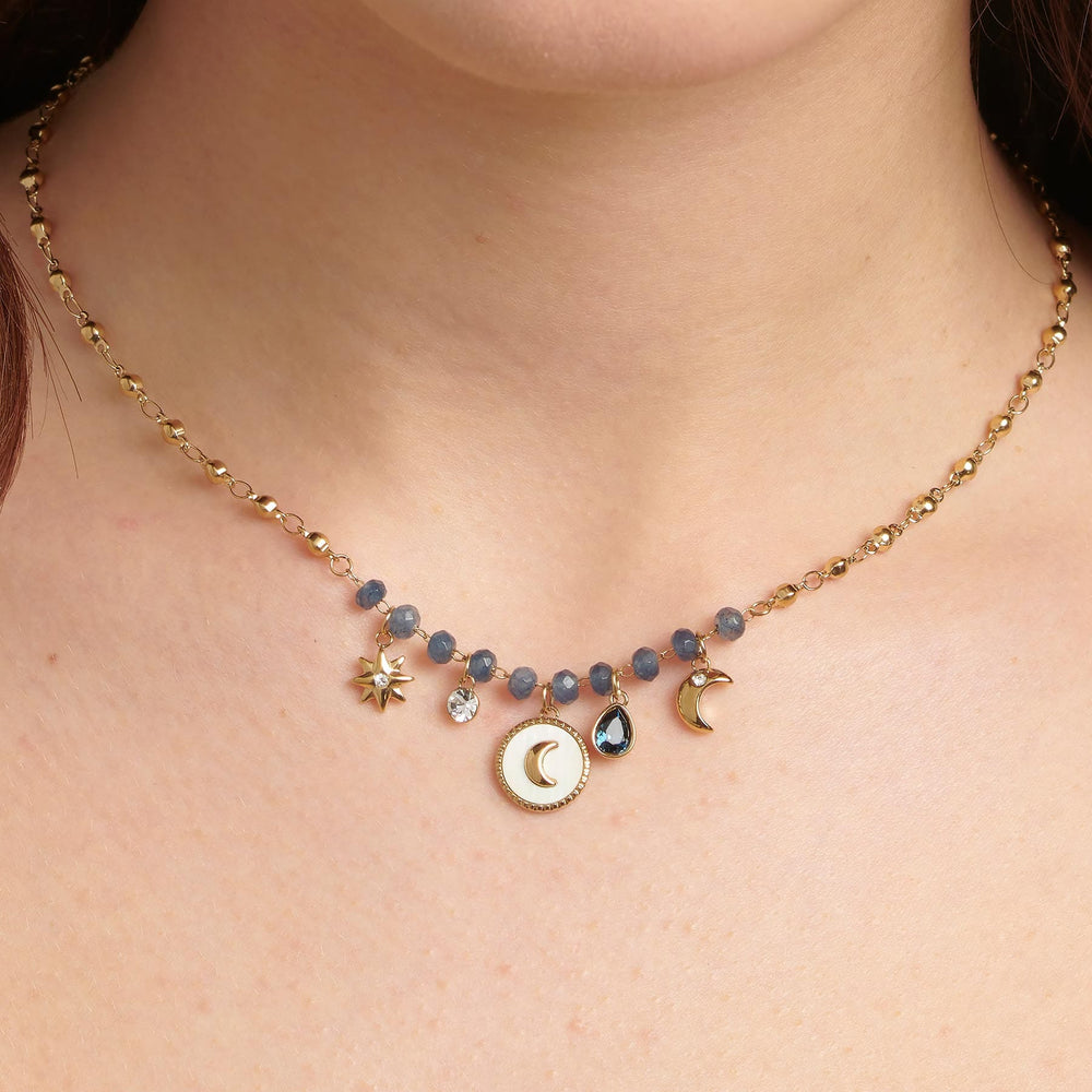 
                      
                        NKL-SS Stainless Steel Gold Tone Chakra Necklace - Moon
                      
                    