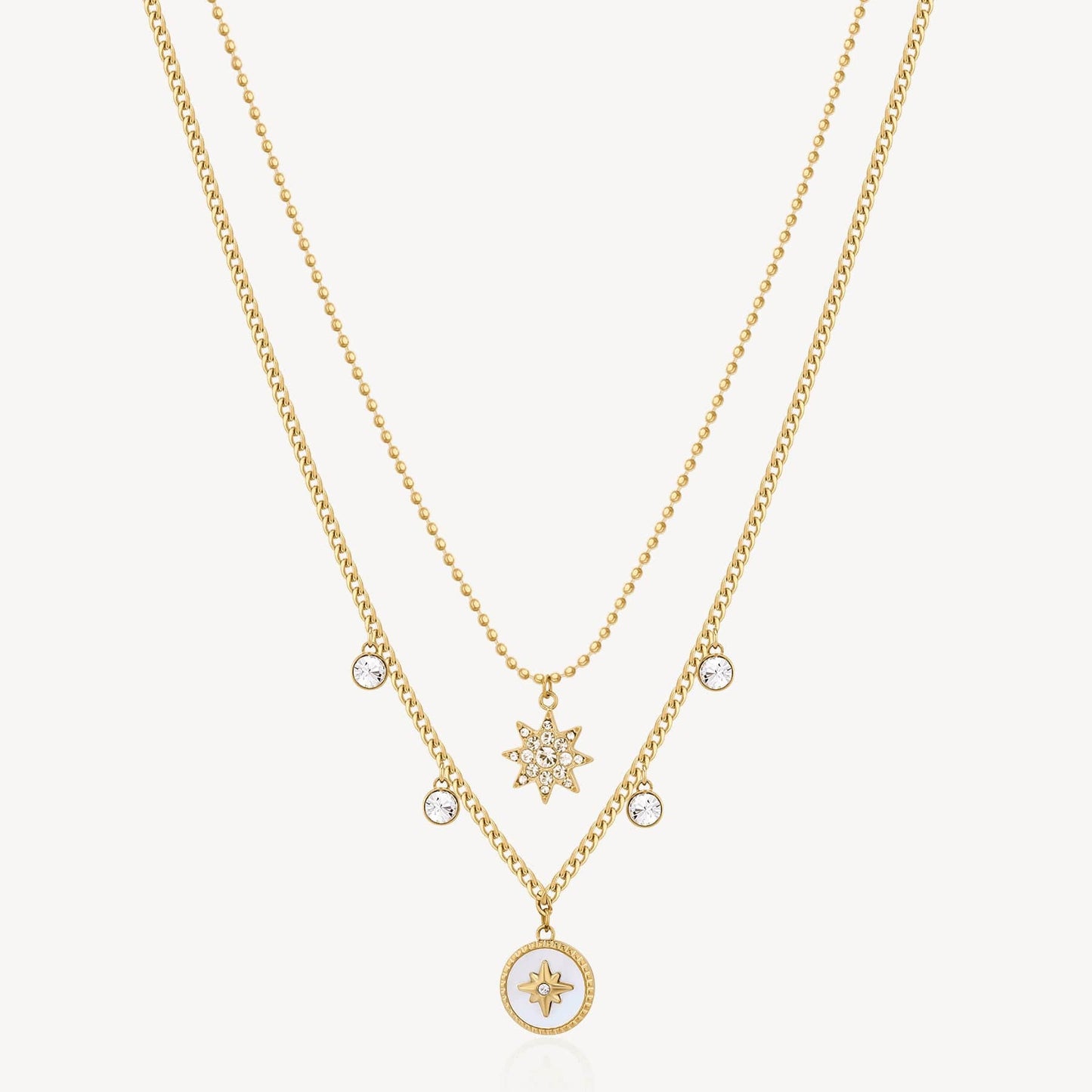 NKL-SS Stainless Steel Gold Tone Chakra Necklace - Star