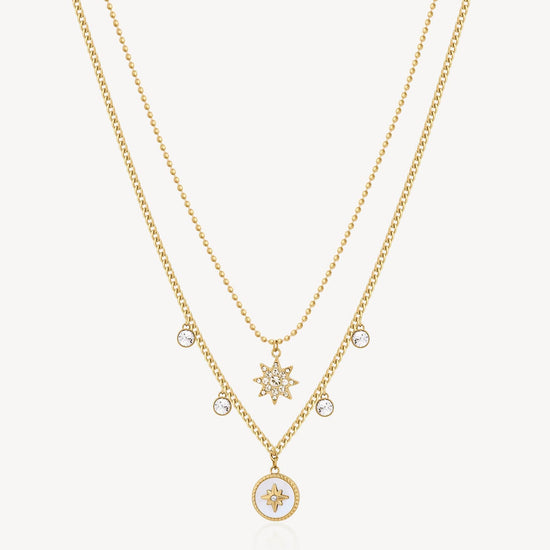 NKL-SS Stainless Steel Gold Tone Chakra Necklace - Star