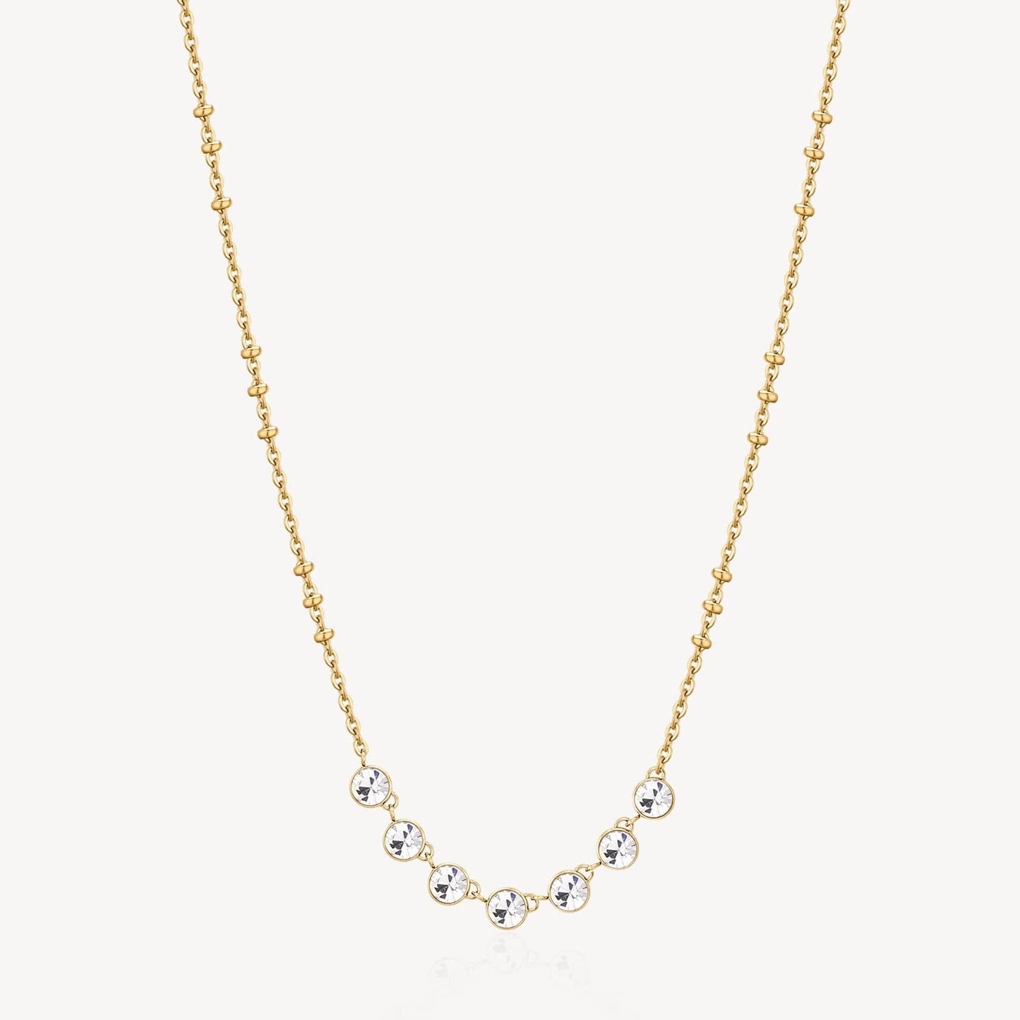 NKL-SS Stainless Steel Gold Tone Necklace with Clear Crystals