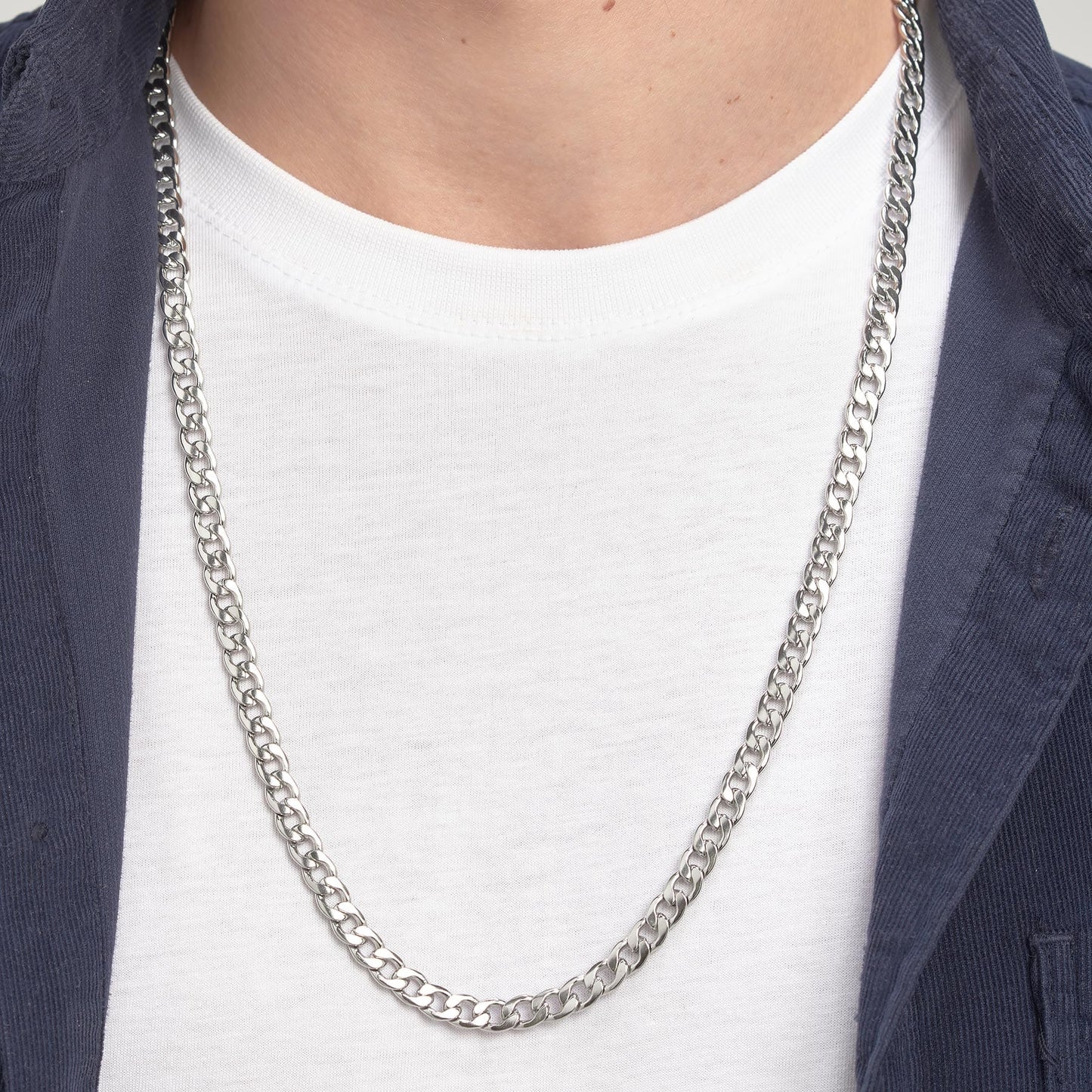 NKL-SS Stainless Steel Long Curb Chain Necklace