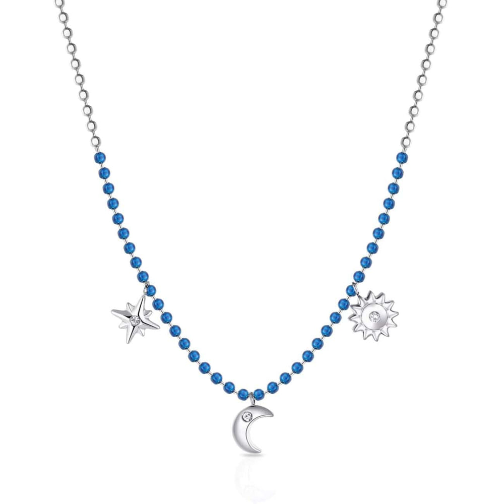 NKL-SS Stainless Steel Necklace with Blue Enamel, Pendant