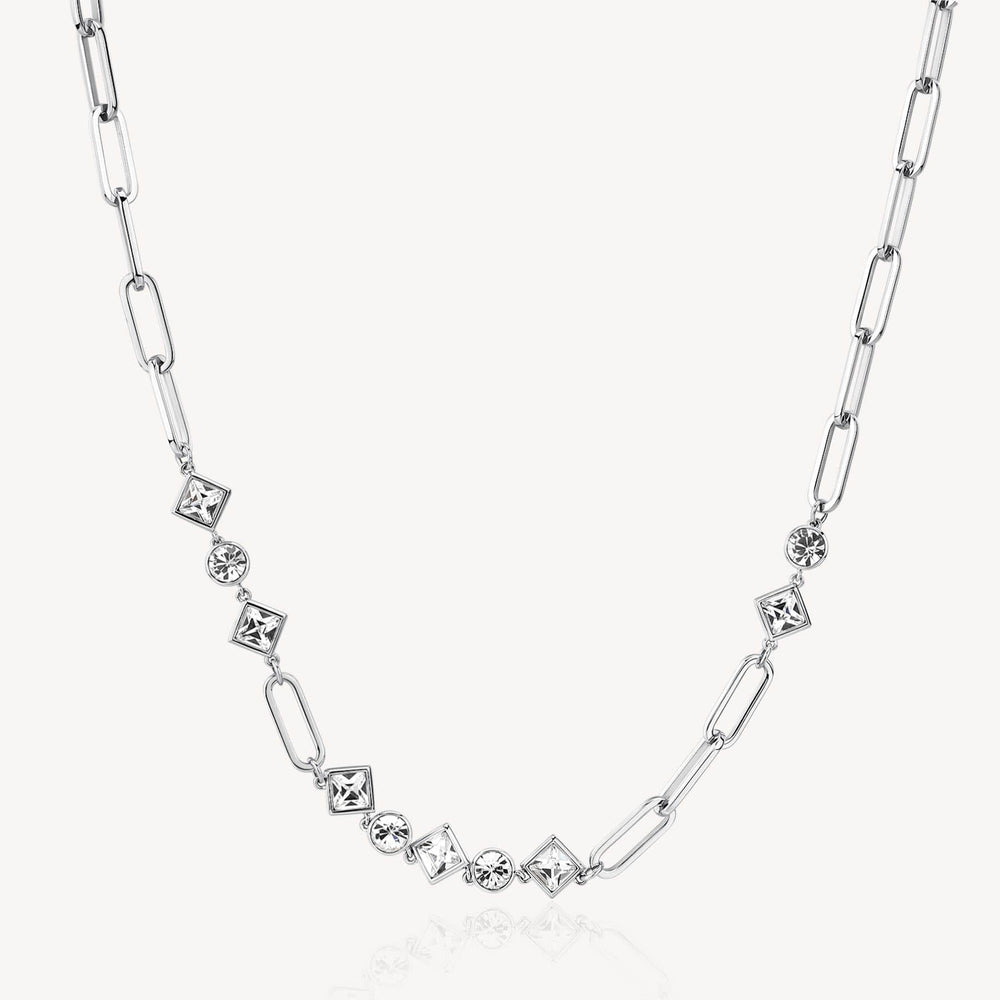 
                      
                        NKL-SS Stainless Steel Oval Link Chain with Asymmetrical Crystal Stations Necklace
                      
                    