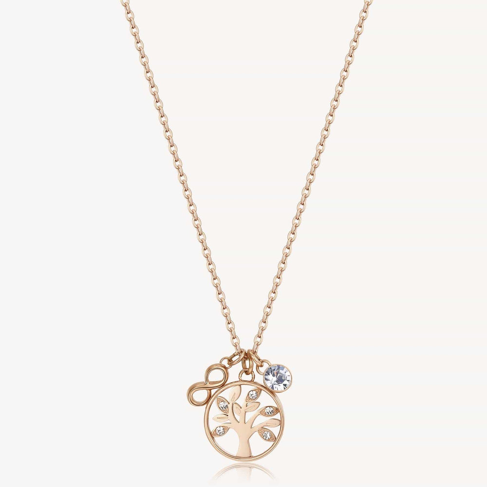 NKL-SS Stainless Steel Rose Gold Tone Chakra Necklace - Tree of Life