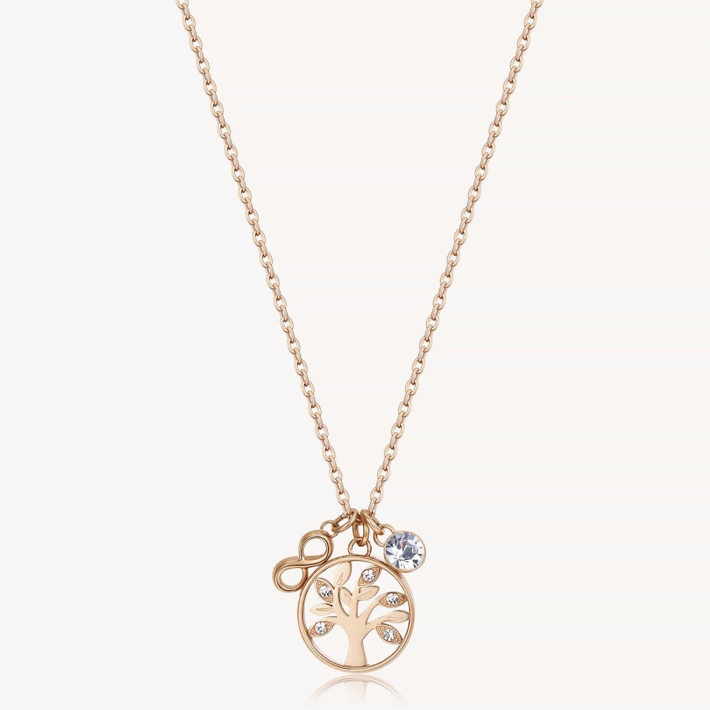 NKL-SS Stainless Steel Rose Gold Tone Chakra Necklace - Tree of Life