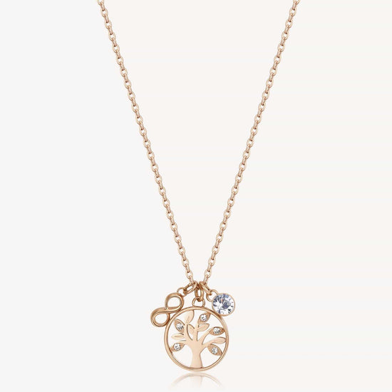 NKL-SS Stainless Steel Rose Gold Tone Chakra Necklace - Tree of Life