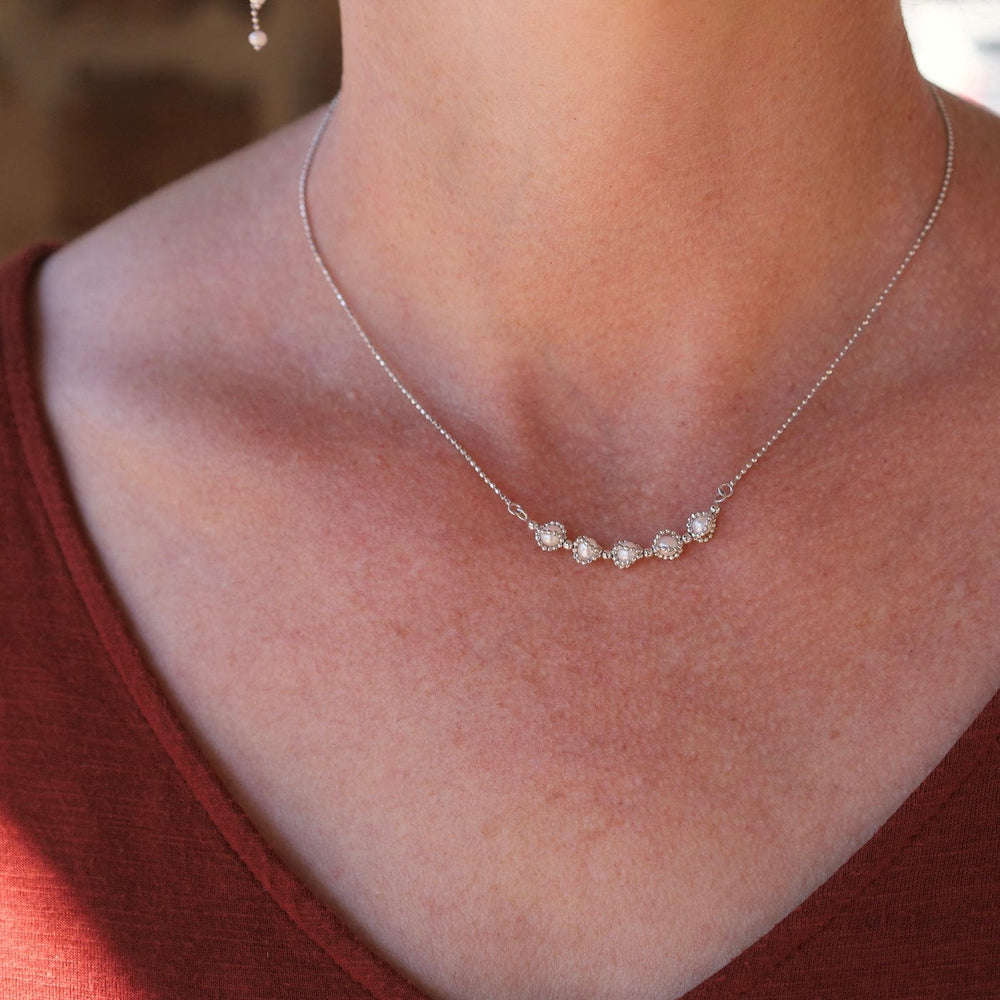 NKL Sterling Five Captured Pearls Necklace