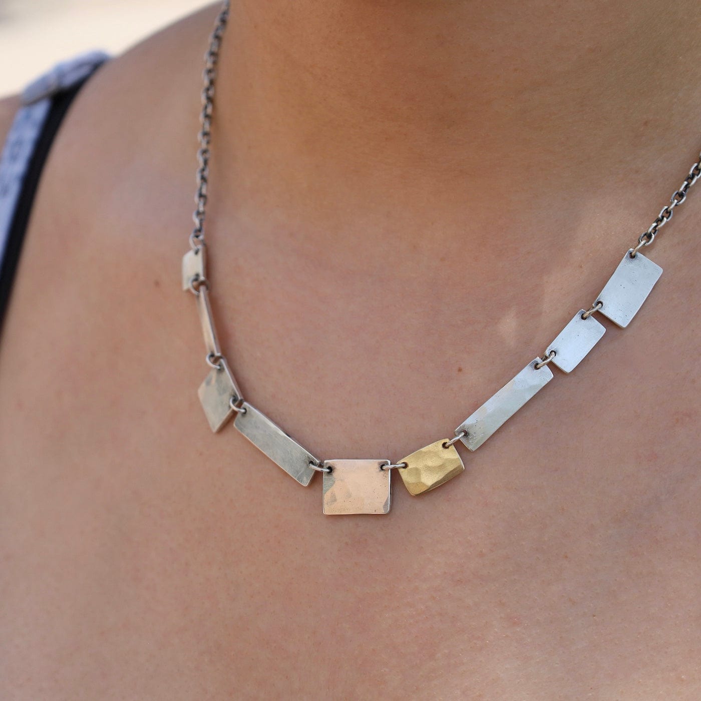 NKL Sterling Silver + 18k Gold Tablet Collar Necklace