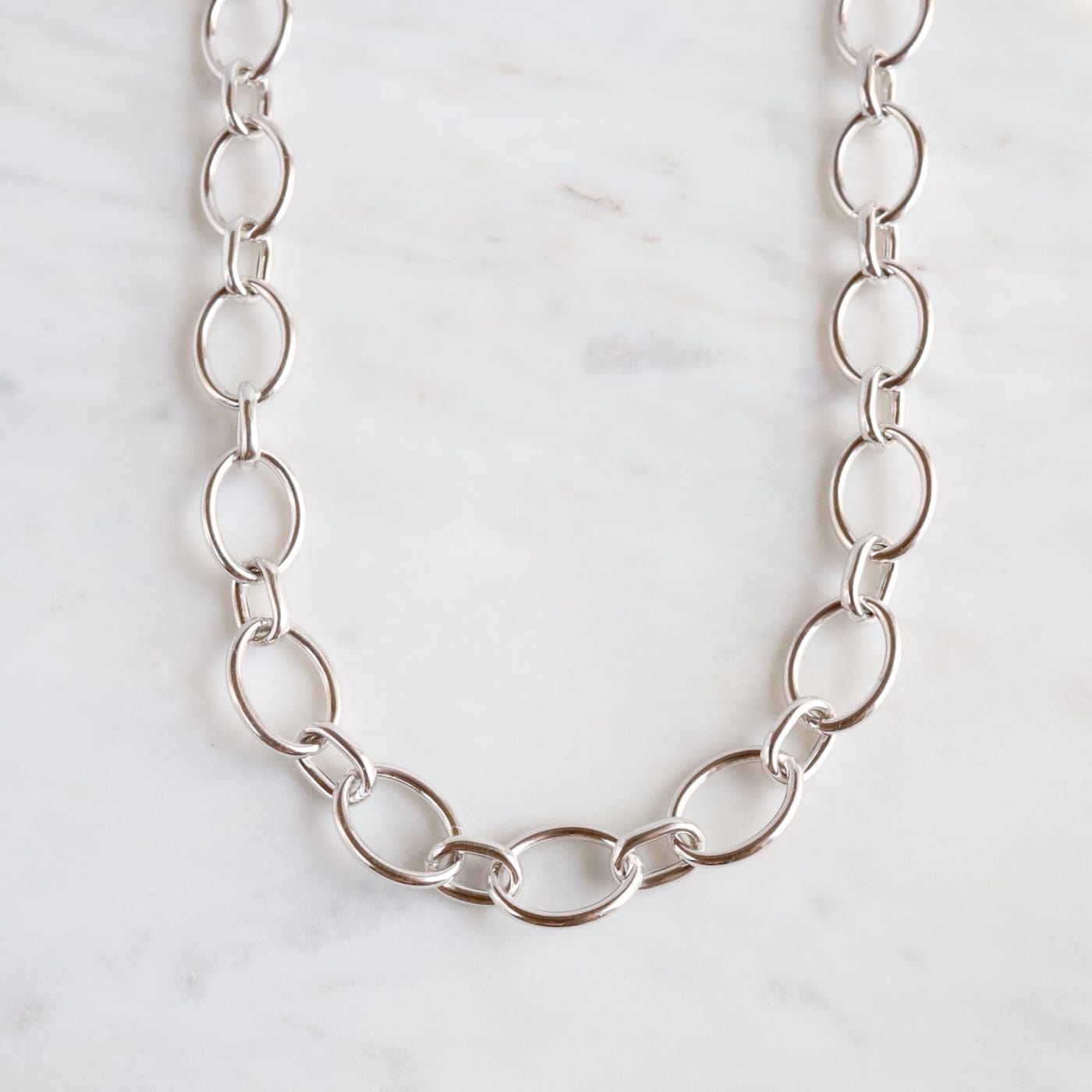 NKL Sterling Silver Alternating Large & Small Oval Link Necklace