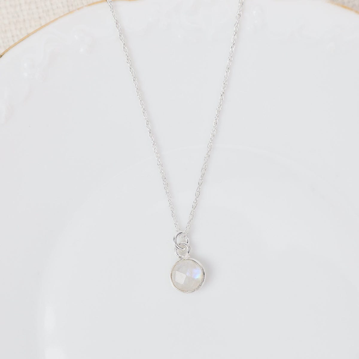 NKL Sterling Silver Bezel-Set Rainbow Moonstone Pendant Necklace