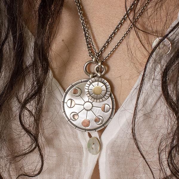 NKL Sterling Silver & Brass Sun Disc Necklace