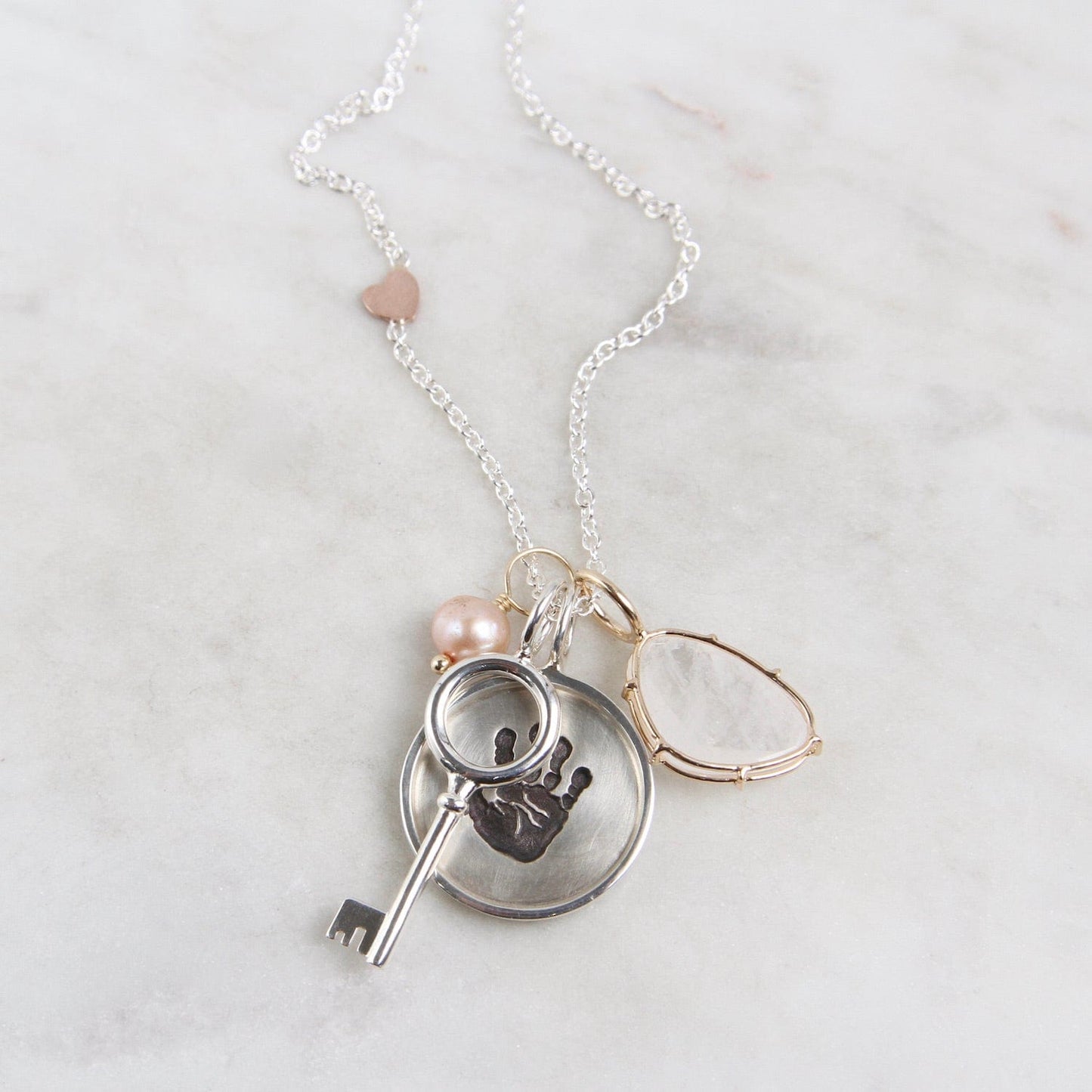 NKL Sterling Silver Chain with 14k Rose Gold Heart