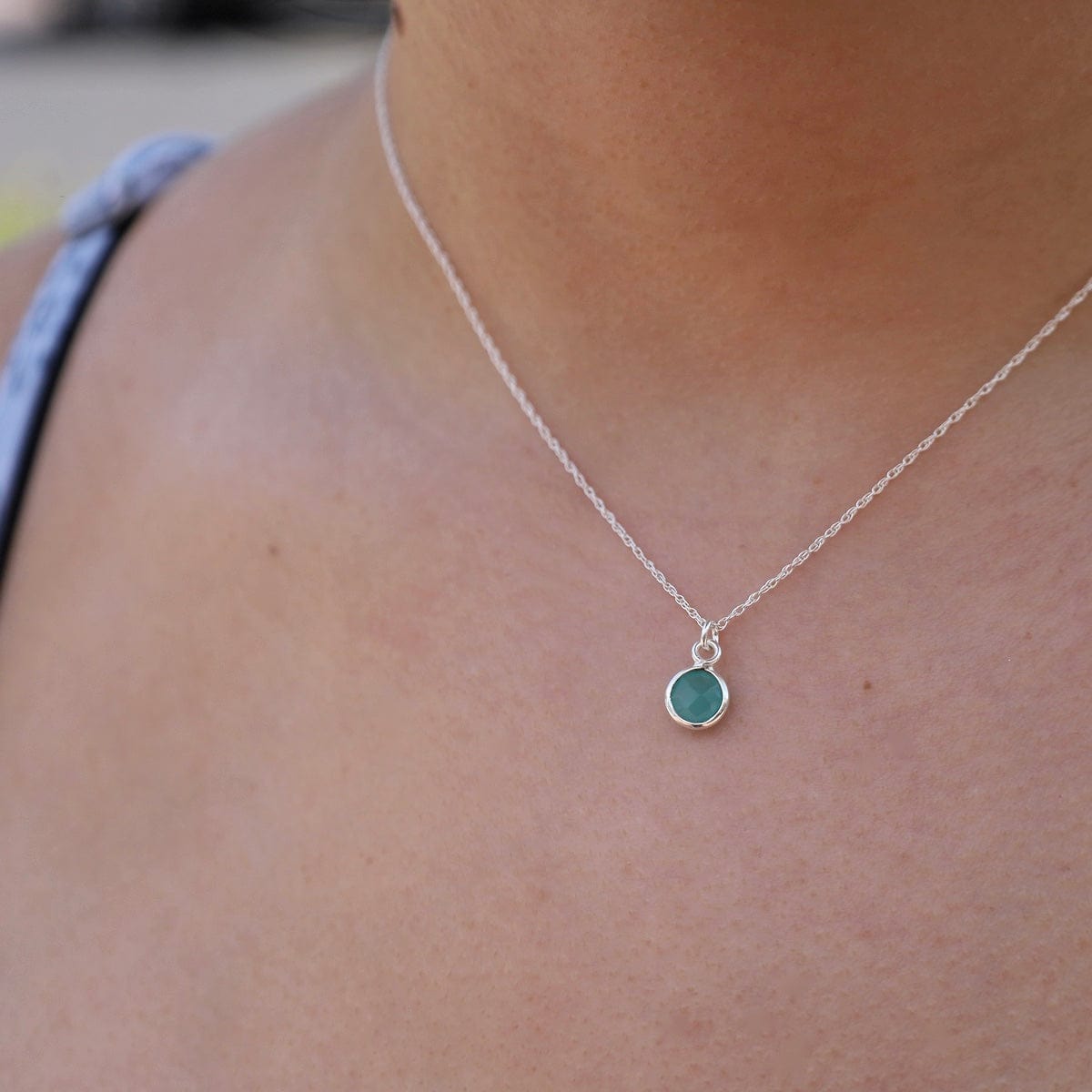 NKL Sterling Silver Chain With 6Mm Bezel-Set Aqua Blue