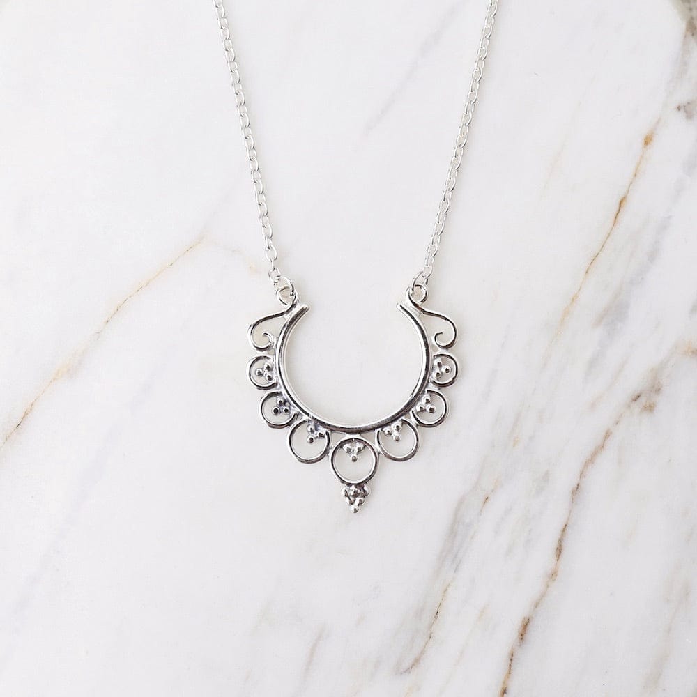 NKL Sterling Silver Crescent Lotus Necklace