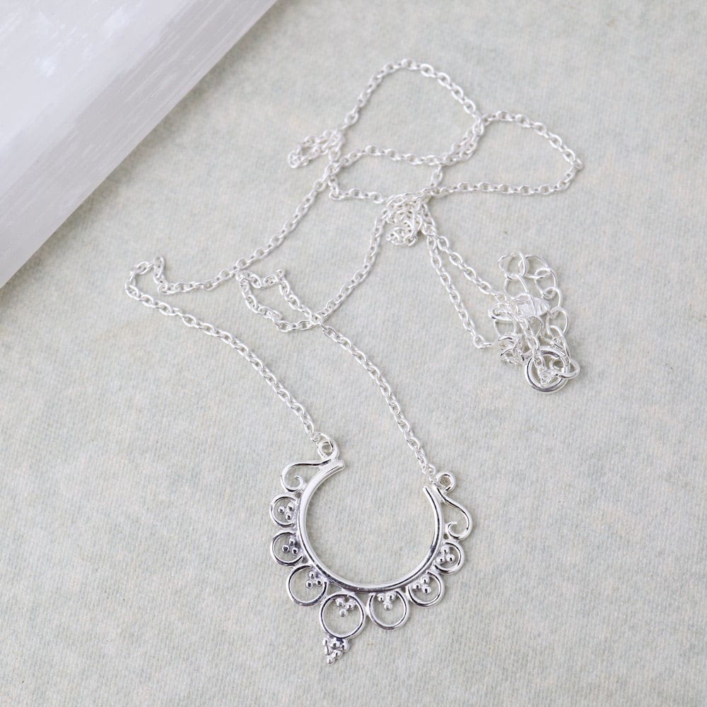 NKL Sterling Silver Crescent Lotus Necklace