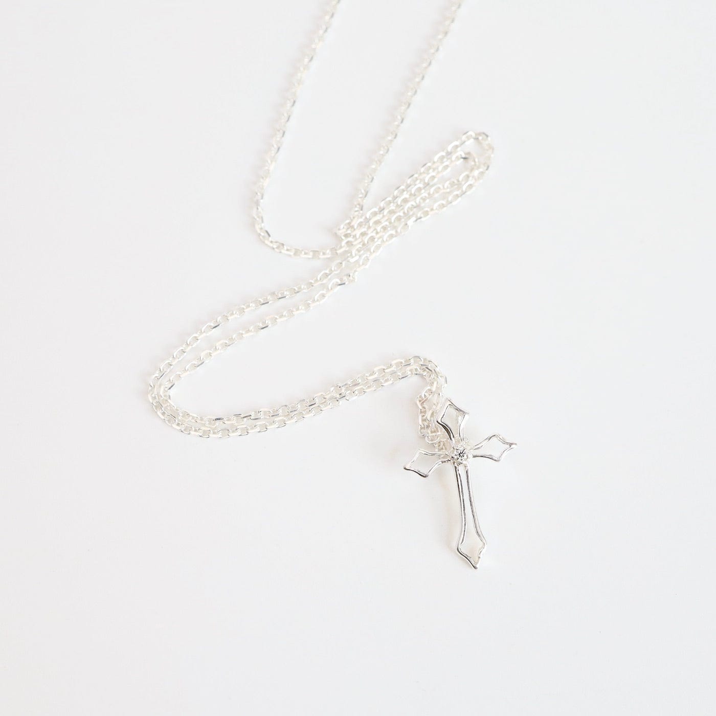 NKL Sterling Silver Cross with Crystal Necklace