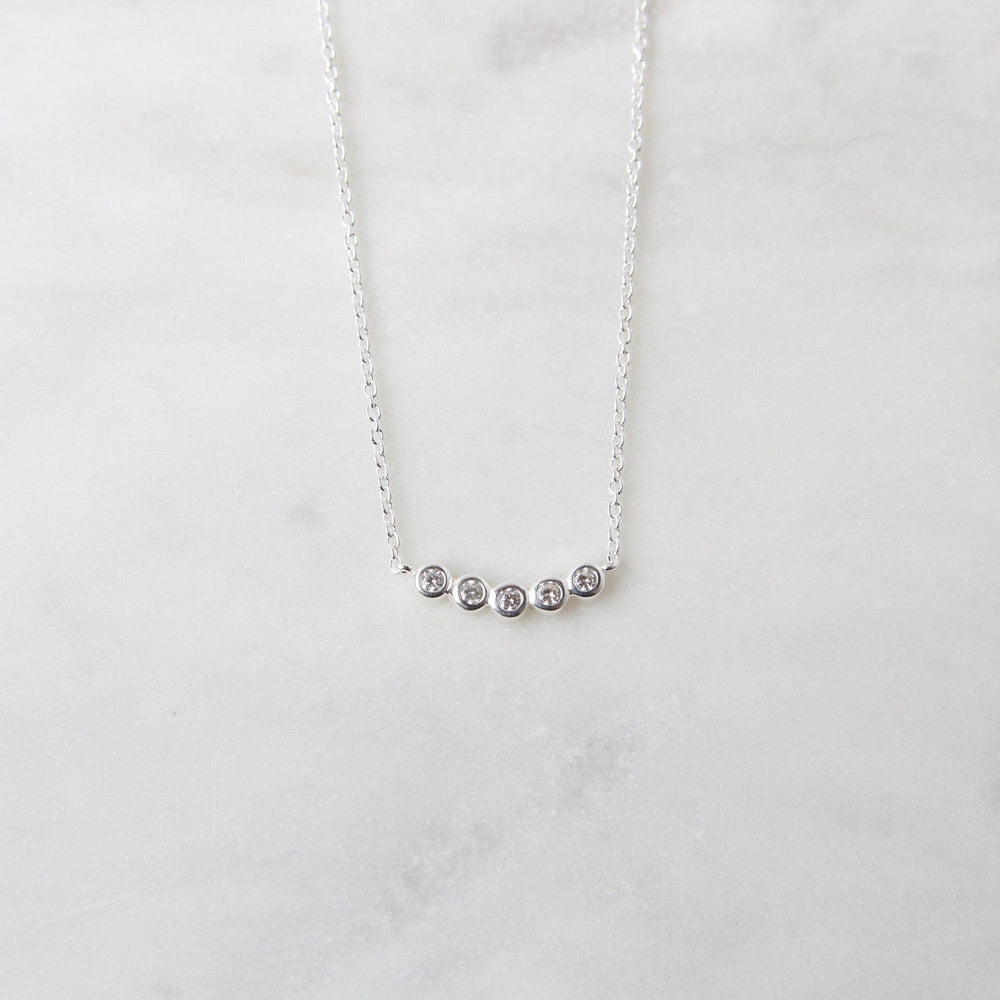 NKL Sterling Silver Curved Bar of 5 Bezel Set CZ Necklace