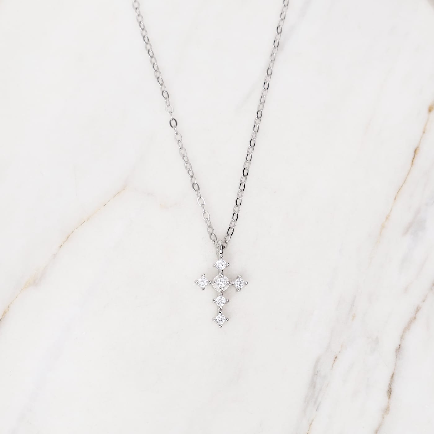 NKL Sterling Silver CZ Cross Necklace