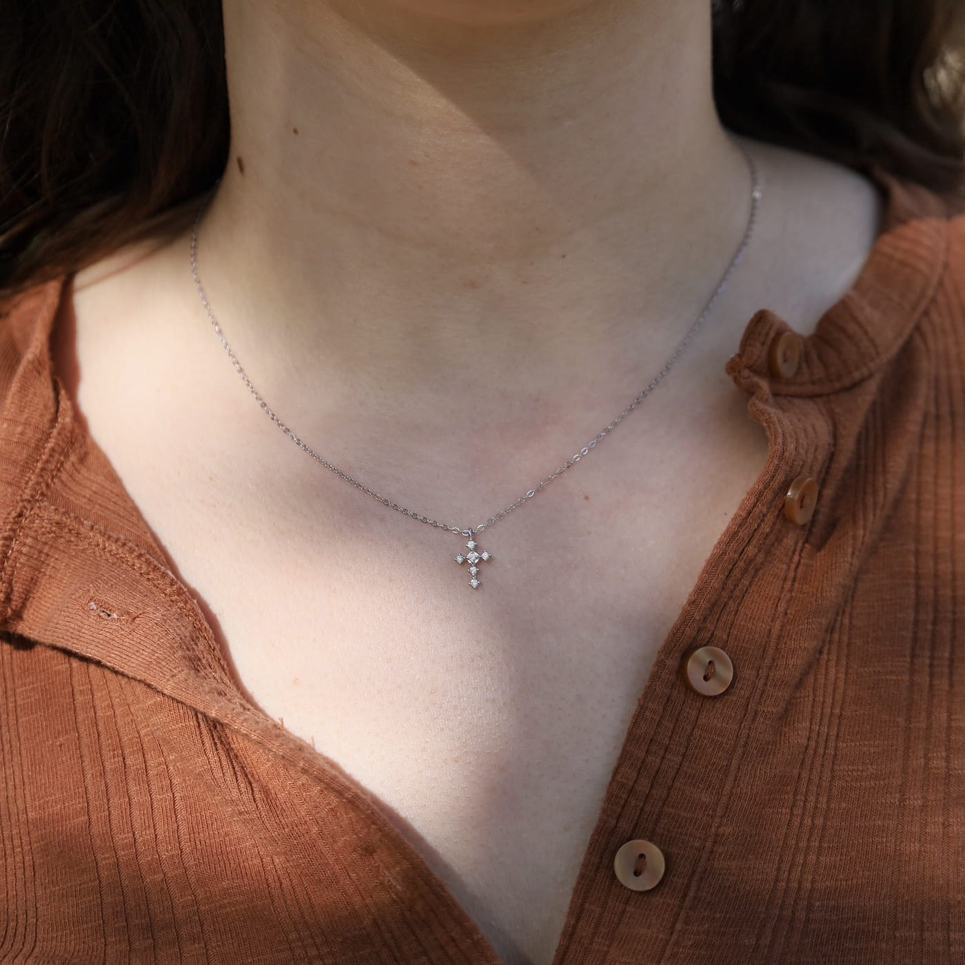 NKL Sterling Silver CZ Cross Necklace