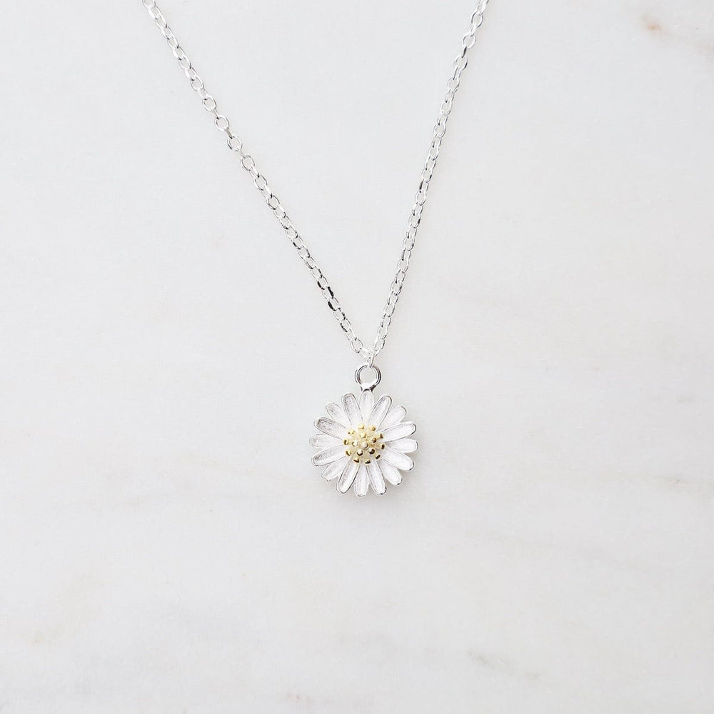 NKL Sterling Silver Daisy with Gold Plated Center Necklace