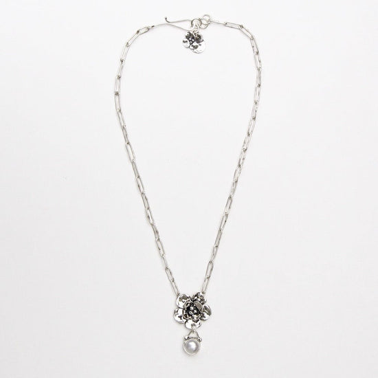 NKL Sterling Silver Double Dogwood Necklace with Pearl Drop