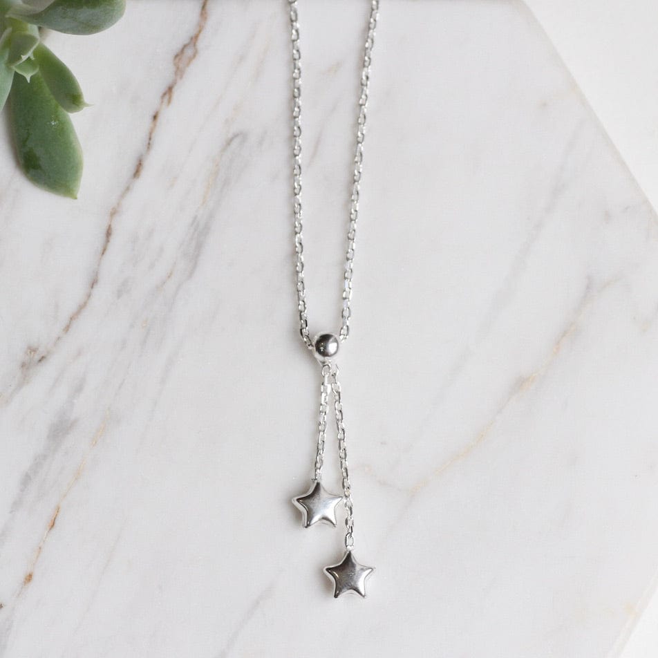 NKL Sterling Silver Double Star Drop Necklace